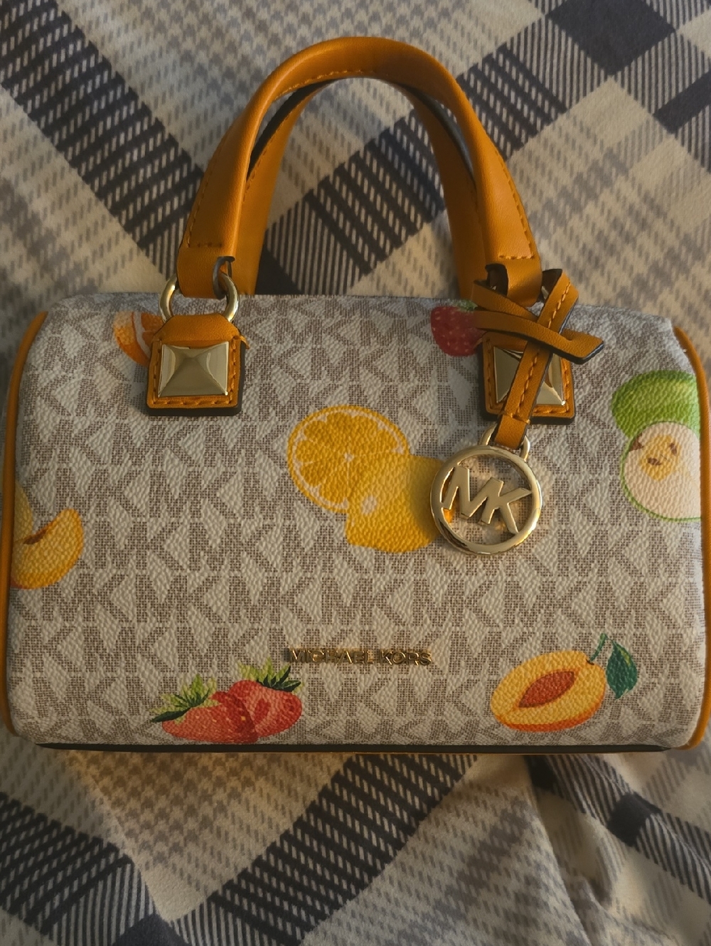 Michael Kors Yellow Trim Logo-Print Fruit Satchel